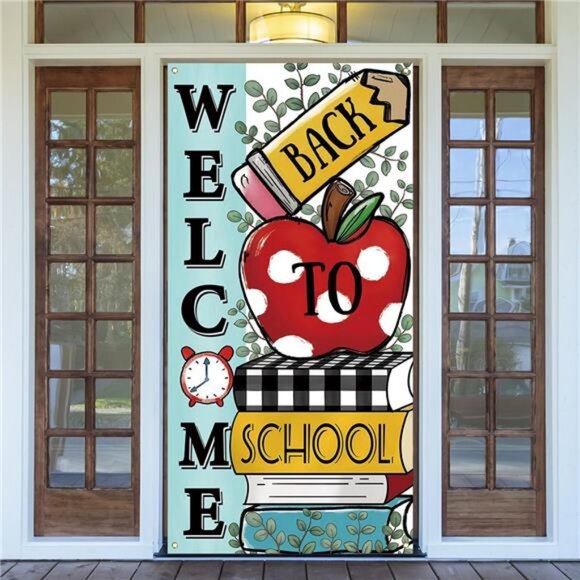 Lightweight First Day of School‎ Door Cover Welcome Back To School Banner - Picture 1 of 5